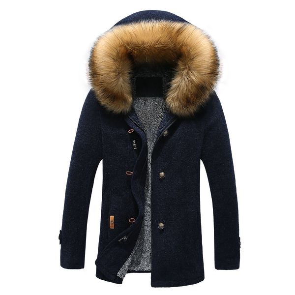 

woolen coat men's cashmere thick winter fur collar european style down jacket outwear against the cold wool & blends, Black;brown