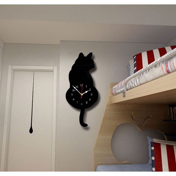 

cat quartz clocks pendulum clock swinging tail wall clock wall quartz needle wall watch clocks bedroom home decor f wmtleo