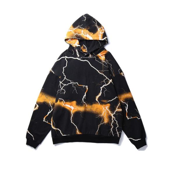 

lighting print men hooded sweatshirts hoodies pullover streetwear mens hip hop hipster punk rock casual hoodie harajuku, Black