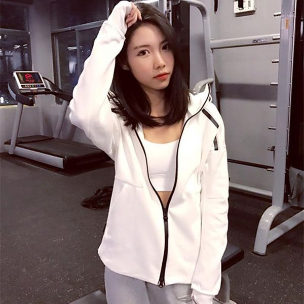 

yoga outfits breathable sports fitness jackets women quick dry long sleeves zipper hooded running coat p2341, White;red