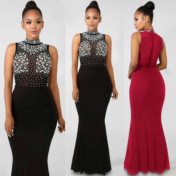 

2019 spring summer women dress see-through christmas party vestidos mermaid patchwork stand plus size dress, Black;gray