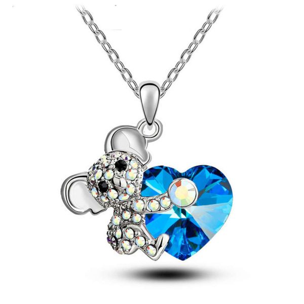 

embraces austrian lady crystal heart's diamond bear necklace, Silver