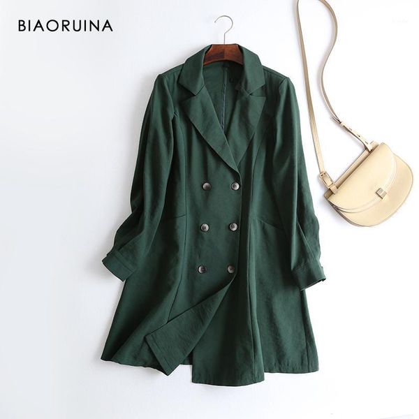 

biaoruina women's double breasted solid color high street trench turn-down collar female elegant long coat outerwear1, Tan;black