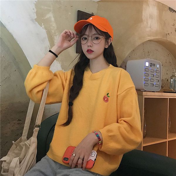 

2020 new embroidered korean style women's clothes released winter sweater female sweaters sweet streetwear color, White;black