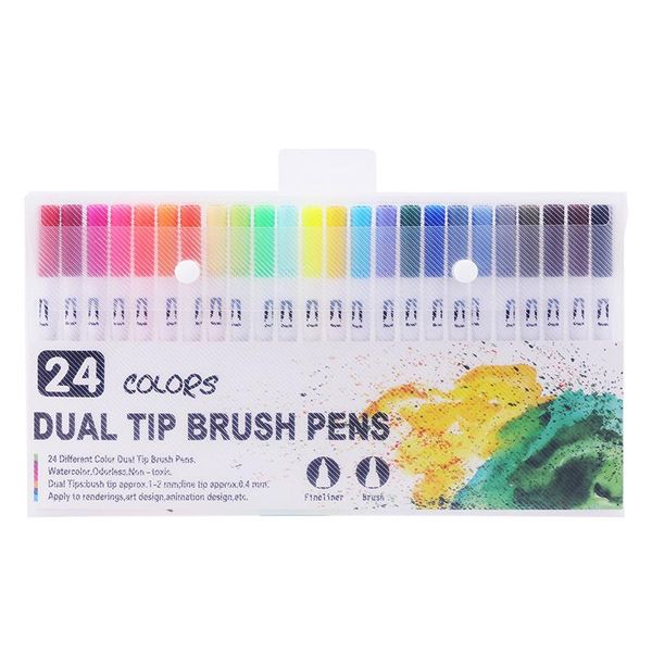 

12 48 72 100 шт. цвета fineliner art marker ручки двойной наконечник рисунок картина акварель кисти ручка школьные принадлежности маркеры 04, Black;red