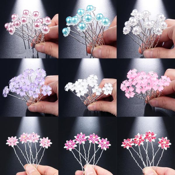 

10pcs/lot fashion wedding hairpins hair clip for women bridal crystal pearl flower hair pin girl love jewelry 2020, Golden;silver