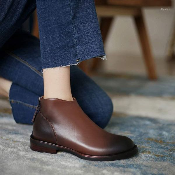 

boots bottes femme winter shoes women's ankle cow leather mixed colors british office lady work classics mujer1, Black