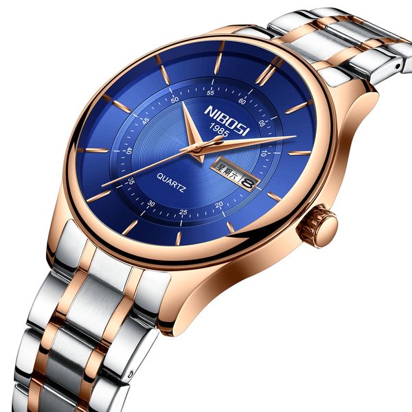 

relogio masculino nibosi luxury brand mens watches full steel big dial sport quartz watch fashion waterproof business men watch, Slivery;brown