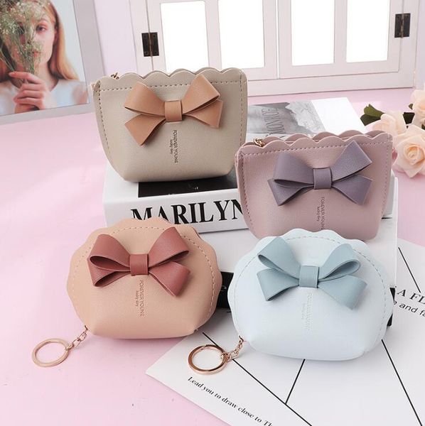 

mini coin purse bowknot purses portable key bags fashion solid colors preppy style small wallet storage bags leisure purse zyy297, White