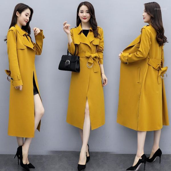

autumn 2020 windbreaker women's new loose medium length british style autumn winter thin coat korean women's wear1, Tan;black