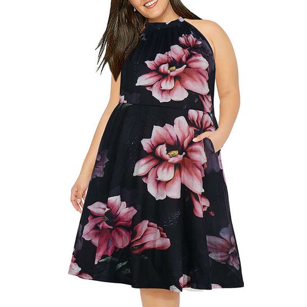 

summer new style hanging neck off shoulder a-line skirt fat mm large dress, Black;gray