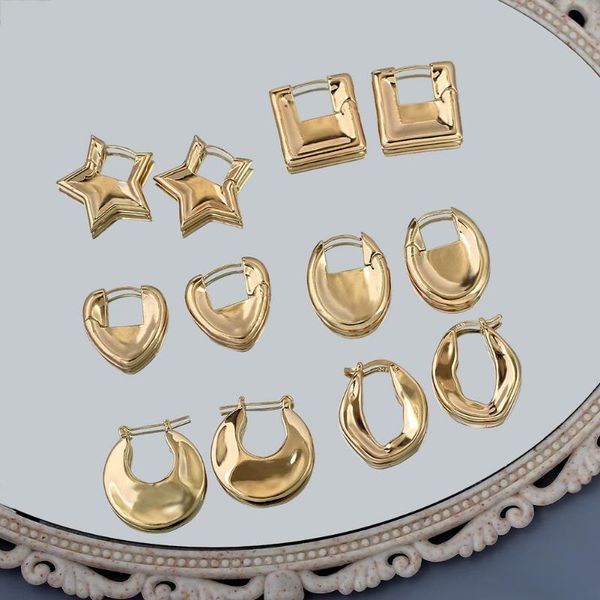 

caraquet golden oval square star heart hoop earrings for women minimalist metal copper huggie earrings elegant geometric bijoux, Golden;silver