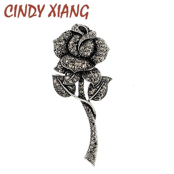 

cindy xiang rhinestone rose flower brooches for women vintage elegant plant brooch pin crystal jewelry 2 colors available gift, Gray