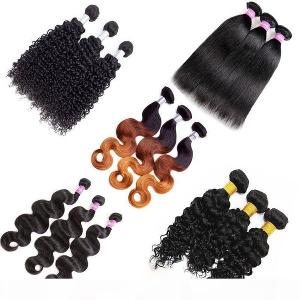 

straight body wave water wave curly wave hair extensions brazilian indian 100% virgin human hair bundles 100g bundle 8-28 inches, Black