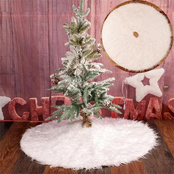 

christmas tree skirt floor mat cover soft plush 78cm/30.7inch round party home decor supplies white1