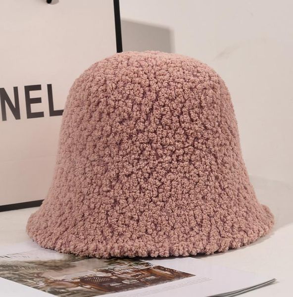 

women lady panama outdoor plush fisherman lamb faux fur bucket thickened warm teddy velvet winter hat, Blue;gray