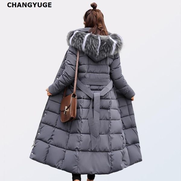 

changyuge winter women ultra light down jackets slim hooded extra long women white duck down padded coats warm belt parkas1, Black