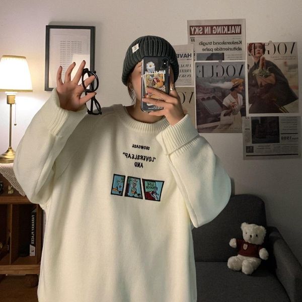 

men's sweaters sweater trend loose round neck autumn korean versatile printed college style thick, White;black