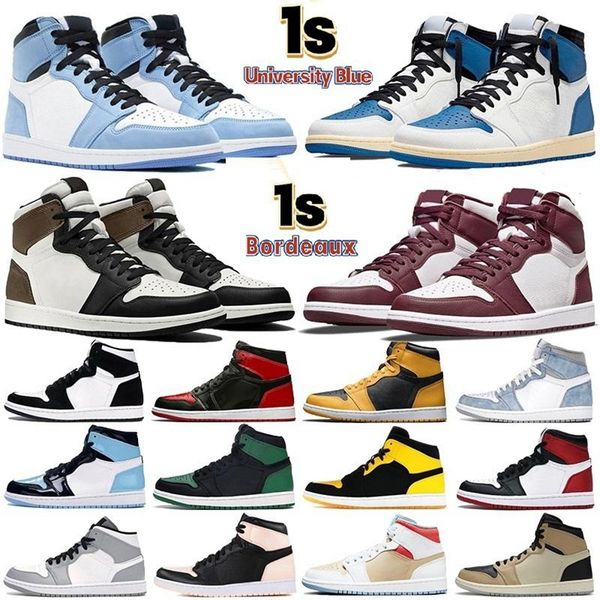 

mens 1 high og basketball shoes 1s sandals bordeaux university blue dark mocha bred shadow unc twist seafoam men women sneakers trainers 5.5, Black