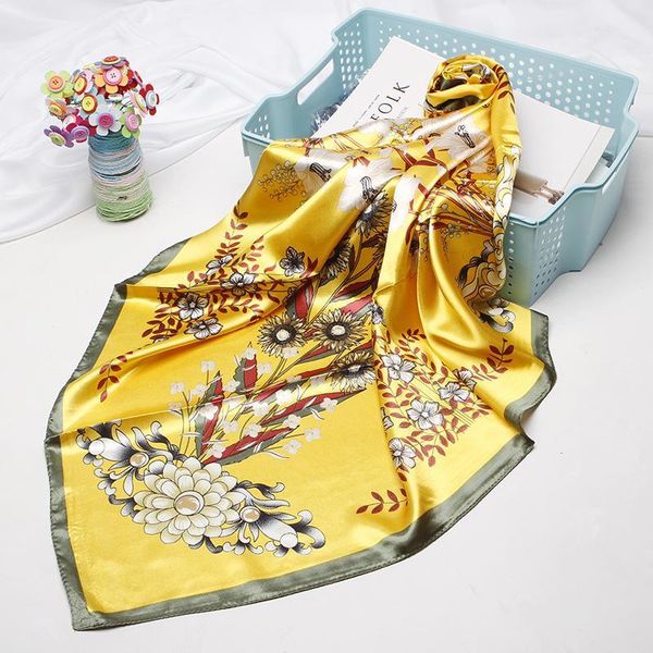 

scarves women fashion square scarf aztec style flower floral print yellow shawl hijab wraps for stylish ladies girls accessories 90*90cm1, Blue;gray