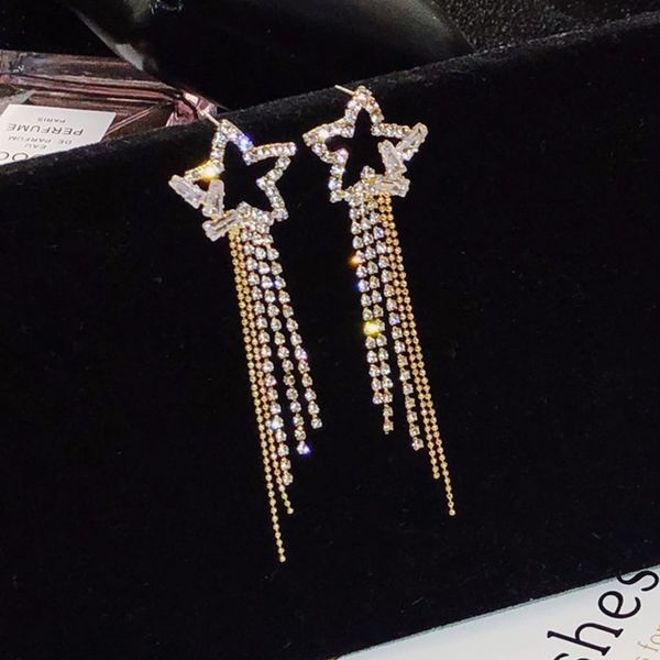 

s925 silver needle crystal star five-pointed star new trend suitable for round earrings