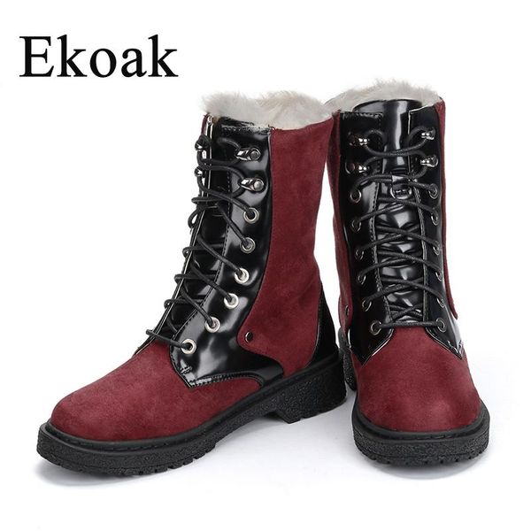 

boots ekoak super warm snow women winter shoes woman autumn ankle ladies flock lace-up med heels, Black
