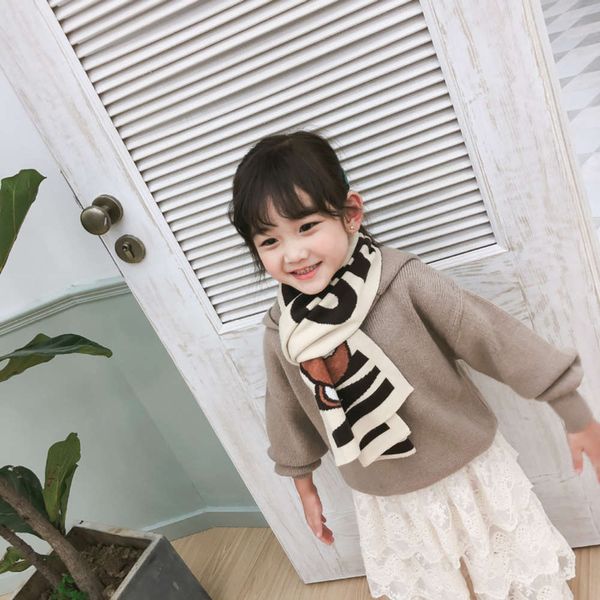 

bear head english children's autumn winter boys and girls warm neck 2020 korean lovely plush soft scarf, Red;brown