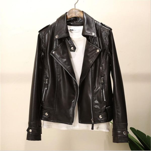 

2018 new design spring autumn korean women pu leather jacket faux soft leather coat slim black zipper motorcycle pink jackets1