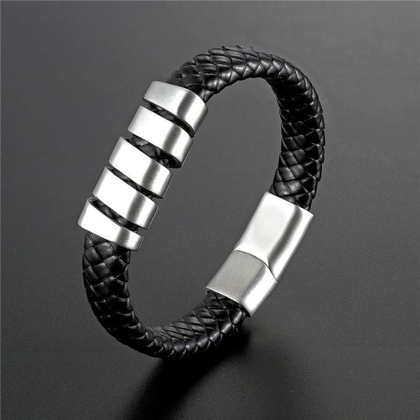 

mkendn fashion leather bracelet for men black braid multilayer rope chain stainless steel magnetic clasp male jewelry gifts wmtilv xhlove