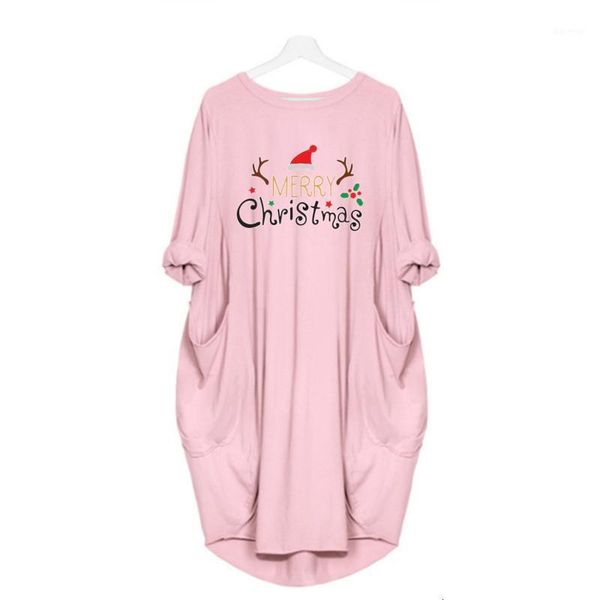 

autumn/winter christmas printed long sleeve round collar fleece dress, logo (merry christmas) for women1, Black;gray