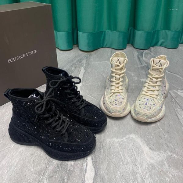 

boots rhinestone platform women wedge and ankle high women's shoes1, Black
