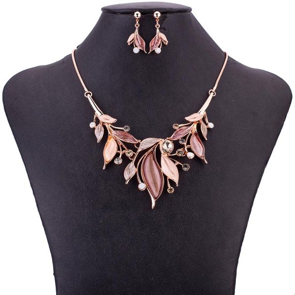 

ms1505090 модные ювелирные наборы листья дизайн rosegold закрытый воротник ожерелье кристалл подвески свадебные украшения высококачественная, Silver