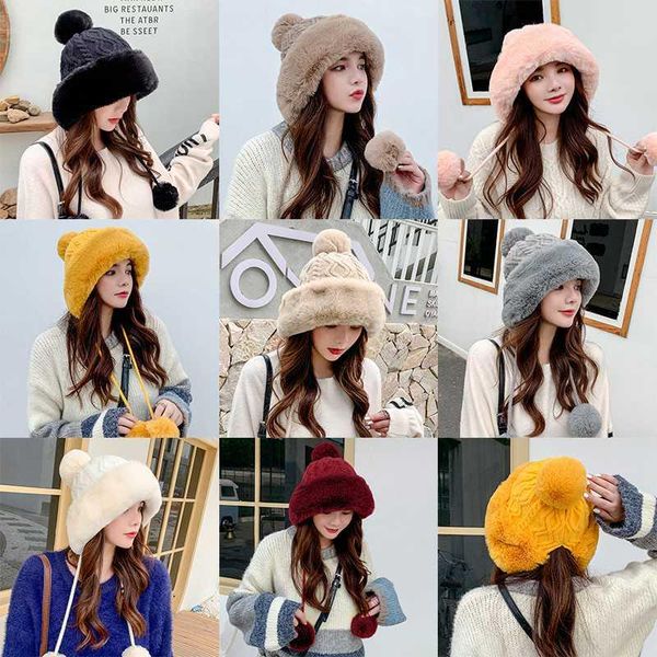 

fashion women's faux fur knitted bobble beanie hat pom pom ball skiing cap furry, Blue;gray