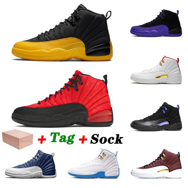 

wholesale 2021 new quality basketball shoes 12 12s xii university gold flu game dark concord mens womens indigo trainers sneakers with box, White;red