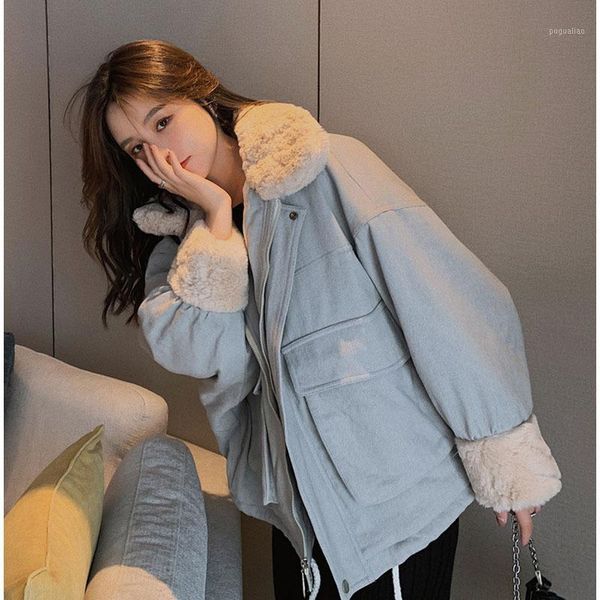 

cotton quilted jacket in 2020 the new lambs wool coat han edition cotton-padded jacket oversize loose minus age female1, Black