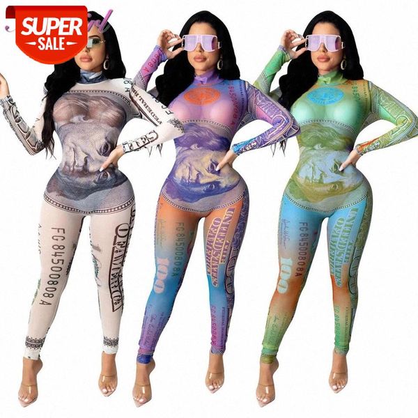 

dollar letter print sheer mesh night party club jumpsuit women autumn long sleeve turtleneck outfit street rompers overalls #tv7x, Black;white