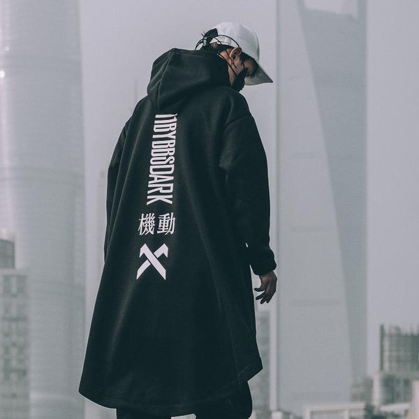 

2020 letter embroidered hip hop cloak long jacket men casual streetwear harajuku pockets turtleneck trench coats male, Tan;black