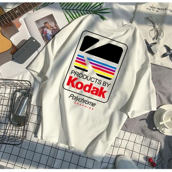 

women street fashion loose t shirt womens 2018 new korean style kodak letter printed female shoulder females t-shirts, White