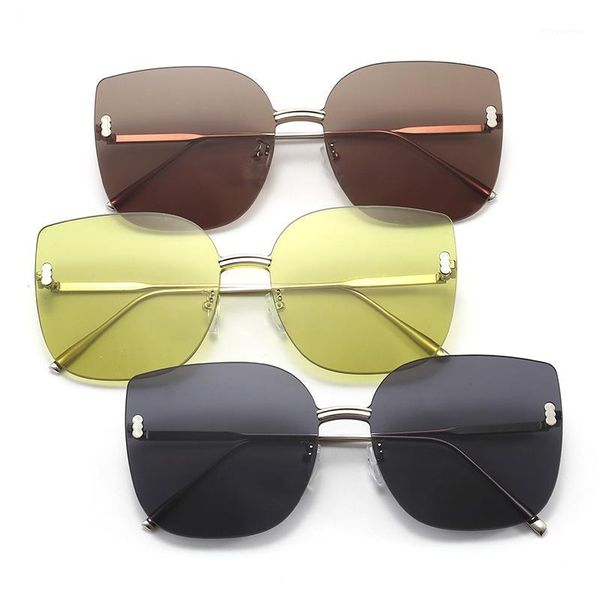 

tidien vintage women sunglasses fashion metal brand designer rimless ladies sun glasses for square uv400 glasses 882111, White;black