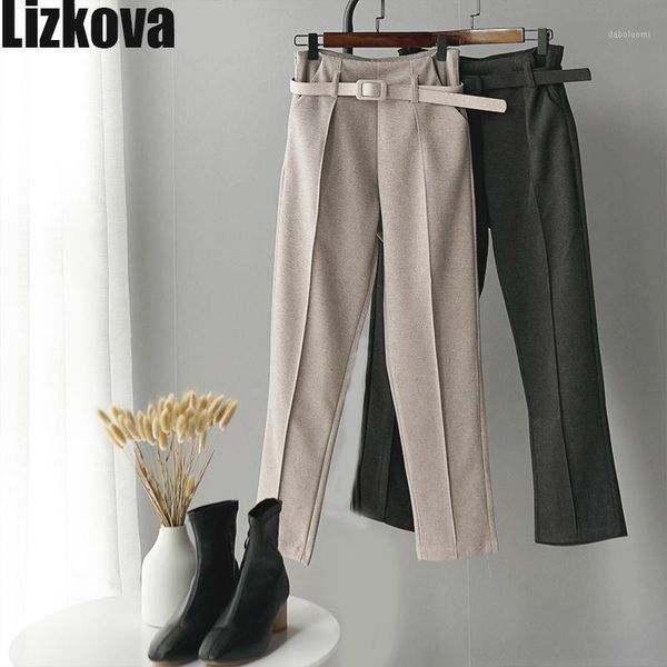 

2020 formal pants women white high waist harem pants with belt korean style elagnat ladies official1, Black;white