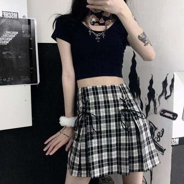 

skirts student uniform sailor gothic skirt summer plaid pleated women mini harajuku female empire casual japanese kawaii cute, Black