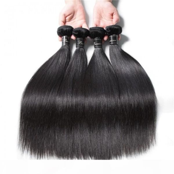 

tkwig 4 pcs straight virgin remy human hair bundles grade hair clip in extensions human hair, Black;brown