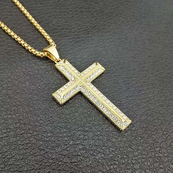 

pendant necklaces hip hop titanium stainless steel full micro pave rhinestone iced out bling cross pendants for men jewelry, Silver