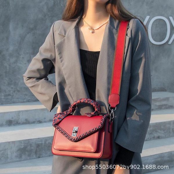 

2021 exquisite women's bag high grade cow leather portable shoulder bag wide band silk scarf slanting across banquet