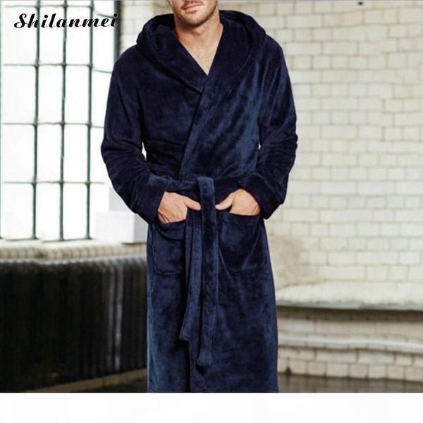 

2020 new winter men bathrobe mens warm silk flannel long kimono bath robe home clothes male night dressing gown bathrobes, Black;brown