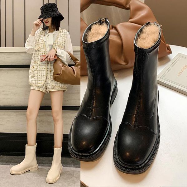 

женские резиновые сапоги осень обувь zipper роскошные дизайнерские круглый toe boots-женщины плоский каблук обувь зимняя дождь низкий, Black