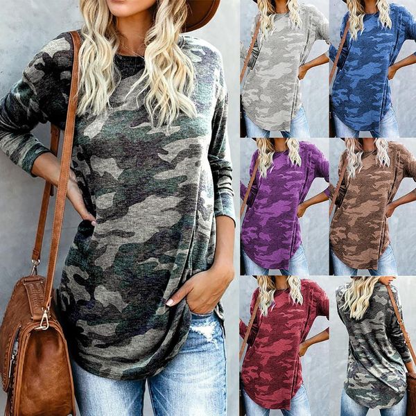 

blouse women fashion womens camouflage print o neck long sleeve blouse casual pullover blouses shirt 45, White