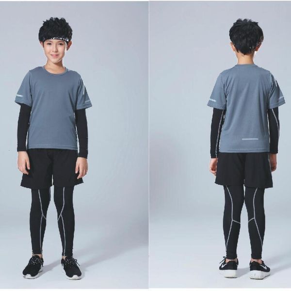 

fast sportswear tights men's autumn winter drying fitness running long sleeve basketball training suit 4-piece set, Gray