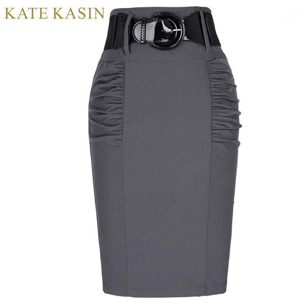 

kate kasin women skirts office pencil skirt belt slim fit summer bodycon skirts elegant high waist femme1, Black