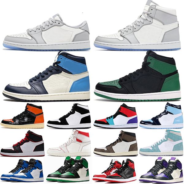 

basketball shoes jumpman 1 royal toe pine green court purple 1s obsidian tie dye smoke grey unc mens womens sports sneakers, White;red